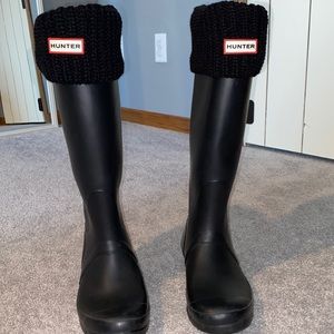 Hunter tall rain boots with hunter boot socks